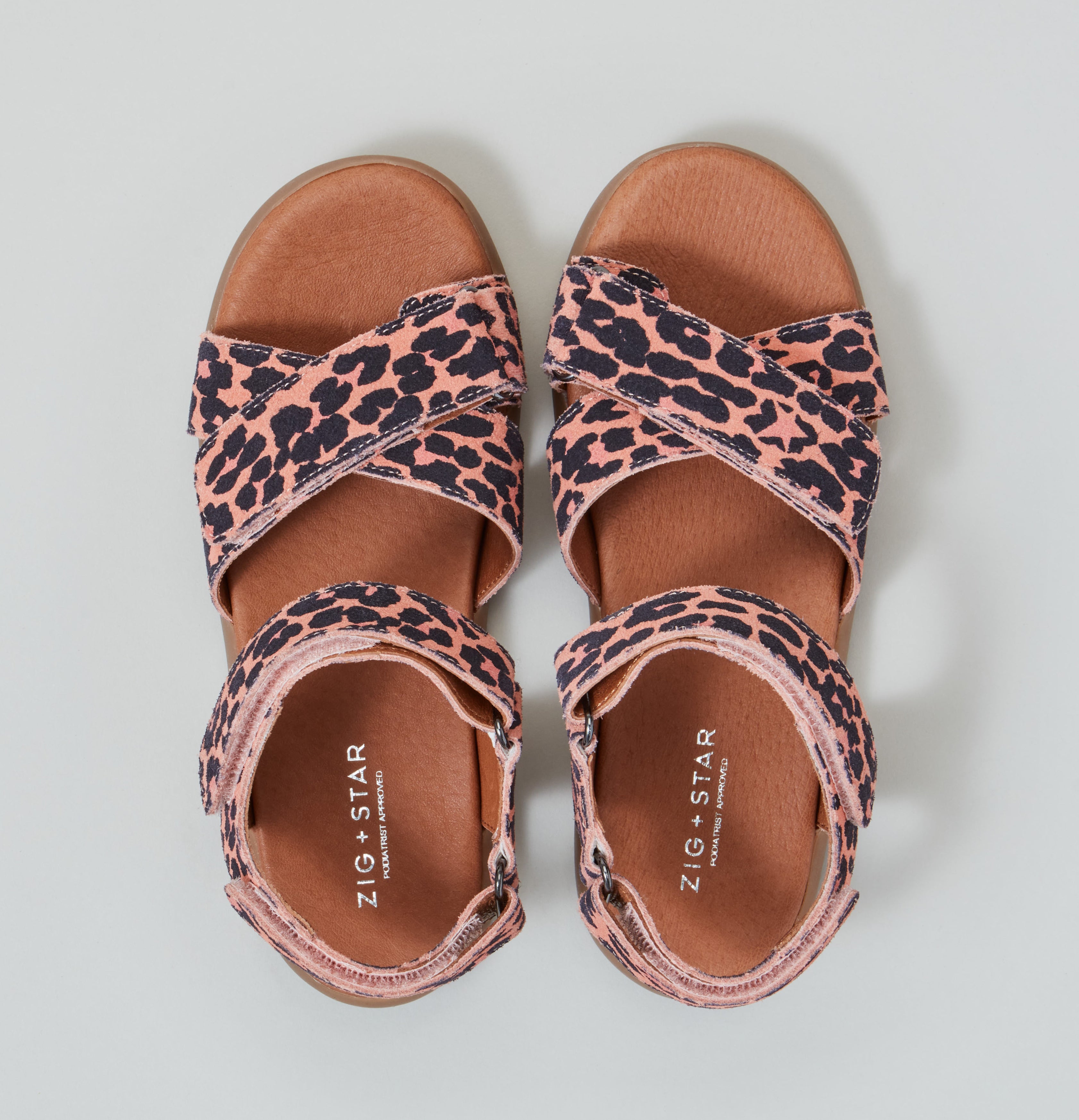 RAE cross strap sandal, pink animal, zig + star