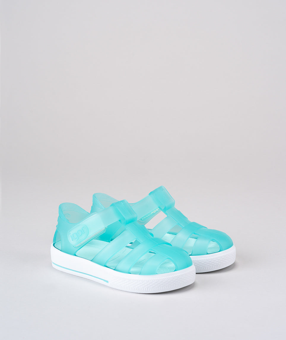IGOR Star Velcro Jelly Sandals, Aquamarine